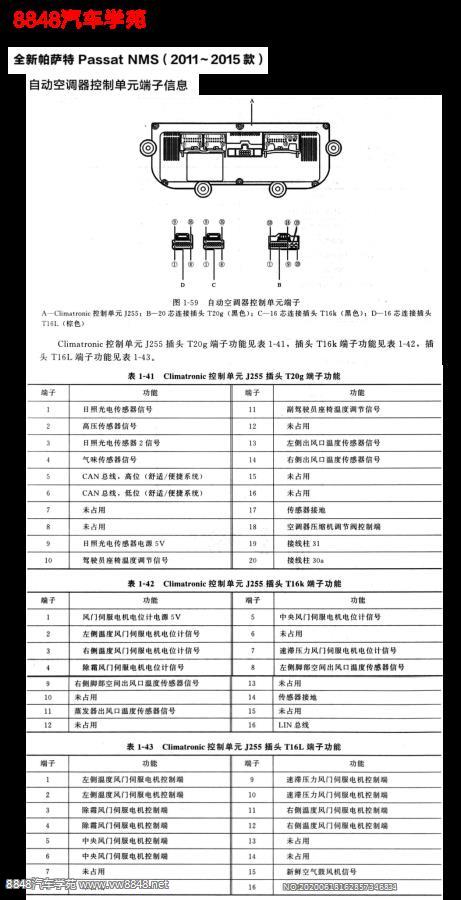 2015年全新帕萨特NMS车型自动空调控制单元针脚图